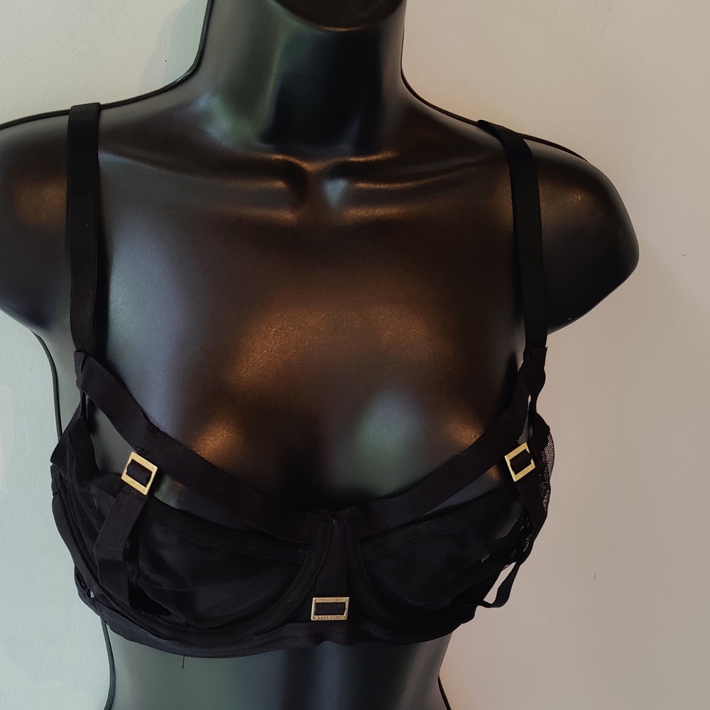 Bluebella Marlie Bondage Sheer Mesh Black Bra 36C